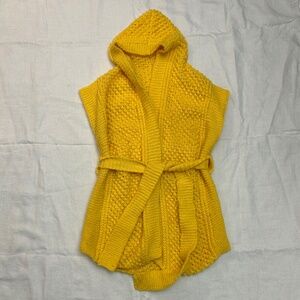 Hand-Knit Yellow Hooded Vest